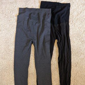 Two Maternity Leggings Charcoal Gray and Black